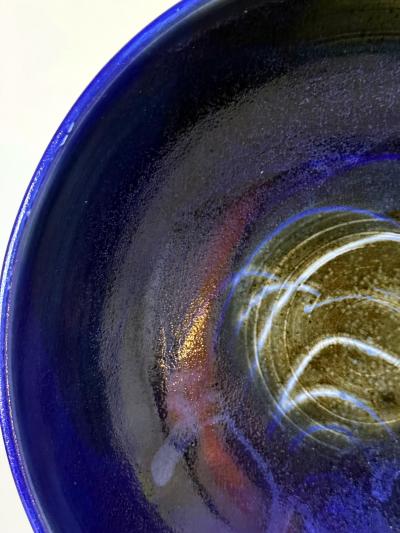 Toshiko Takaezu Large Ceramic Bowl with Brilliant Blue Glaze by Toshiko Takaezu