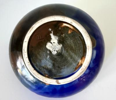 Toshiko Takaezu Large Ceramic Bowl with Brilliant Blue Glaze by Toshiko Takaezu