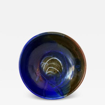 Toshiko Takaezu Large Ceramic Bowl with Brilliant Blue Glaze by Toshiko Takaezu