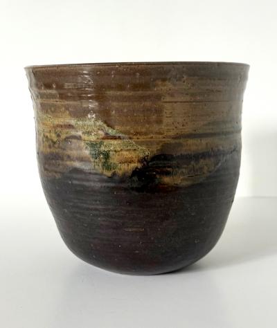 Toshiko Takaezu Large Ceramic Glazed Vase in Cachepot Form by Toshiko Takaezu