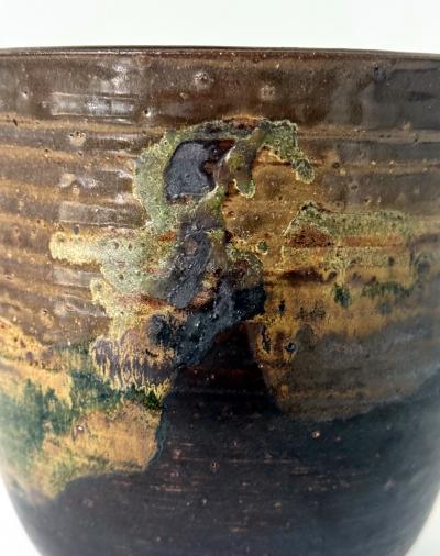 Toshiko Takaezu Large Ceramic Glazed Vase in Cachepot Form by Toshiko Takaezu