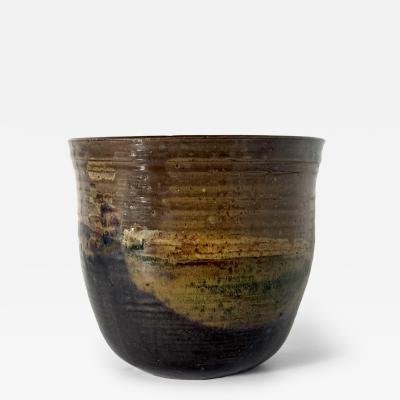 Toshiko Takaezu Large Ceramic Glazed Vase in Cachepot Form by Toshiko Takaezu