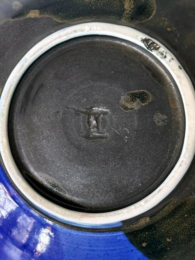 Toshiko Takaezu Large Ceramic Shallow Bowl with Brilliant Blue Glaze by Toshiko Takaezu