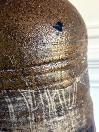 Toshiko Takaezu Large Unusual Ceramic Pot with Rattle and Handprint by Toshiko Takaezu