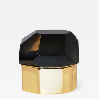 Toso Italian Modern Diamond Shaped Smoked Gray Murano Glass Brass Jewel Box