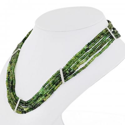 Tourmalene Platinum Beaded Green Tourmalene And Diamond Strand Necklace