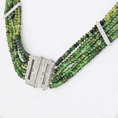 Tourmalene Platinum Beaded Green Tourmalene And Diamond Strand Necklace