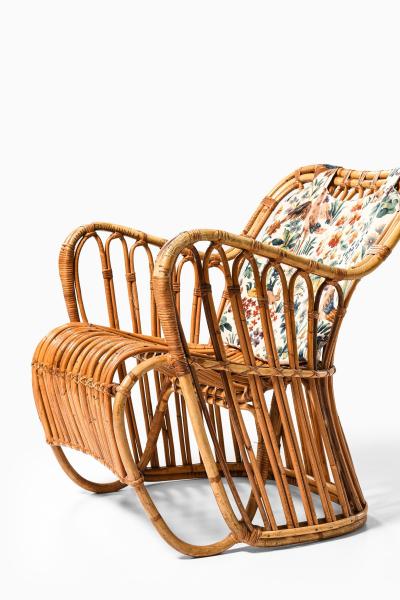 Tove Edvard Kindt Larsen Pair Easy Chairs in Cane Fabric Rattan by Tove Edvard Kindt Larsen 1930s