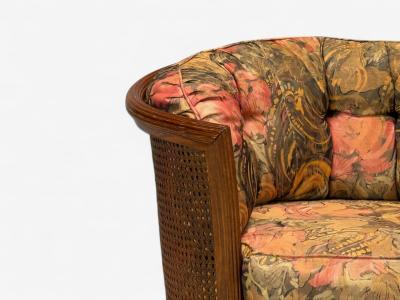 Traditional Cane Walnut Barrel Back Armchair USA 1980s