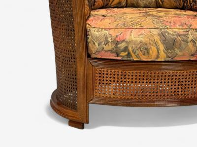 Traditional Cane Walnut Barrel Back Armchair USA 1980s