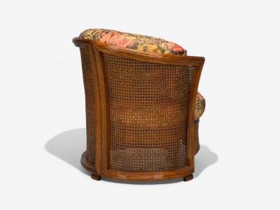 Traditional Cane Walnut Barrel Back Armchair USA 1980s