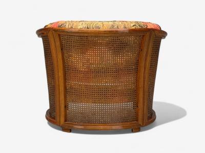 Traditional Cane Walnut Barrel Back Armchair USA 1980s