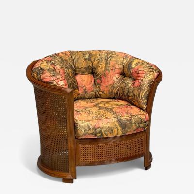 Traditional Cane Walnut Barrel Back Armchair USA 1980s