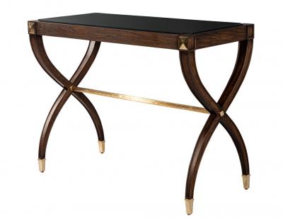 Traditional Regency Walnut Console Table Black Glass Top