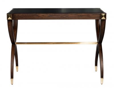 Traditional Regency Walnut Console Table Black Glass Top