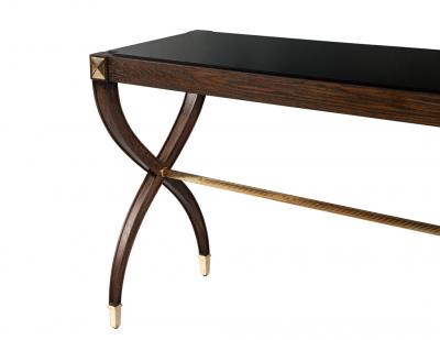 Traditional Regency Walnut Console Table Black Glass Top