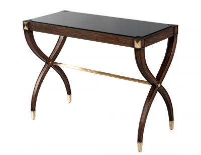 Traditional Regency Walnut Console Table Black Glass Top