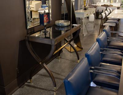 Traditional Regency Walnut Console Table Black Glass Top