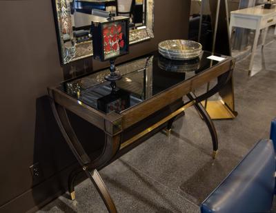 Traditional Regency Walnut Console Table Black Glass Top
