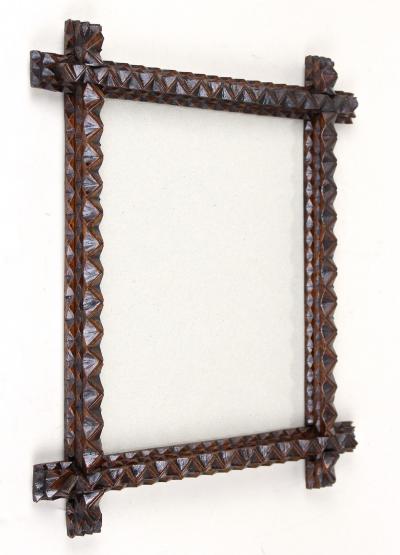Tramp Art Rustic Photo Picture Frame Hand Carved Austria circa 1880