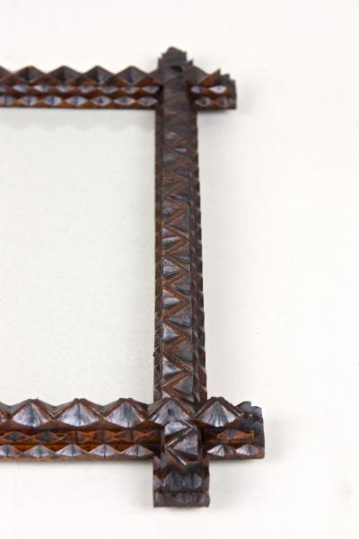 Tramp Art Rustic Photo Picture Frame Hand Carved Austria circa 1880