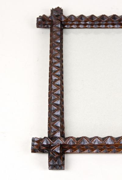 Tramp Art Rustic Photo Picture Frame Hand Carved Austria circa 1880