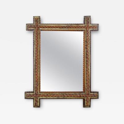 Tramp Art Rustic Wall Mirror Tricolored Austria circa 1870