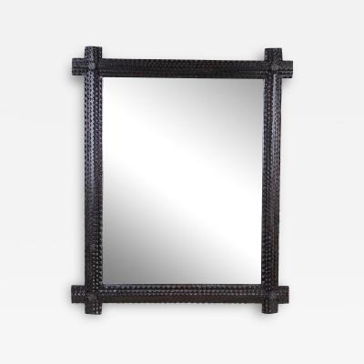 Tramp Art Rustic Wall Mirror With Protruding Corners Austria ca 1880