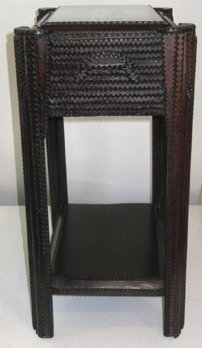Tramp Art Sewing Stand Side Table