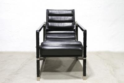 Transat Chair With Black Leather Design Eileen Gray 1927 France ca 1975