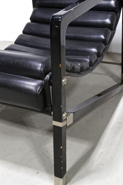 Transat Chair With Black Leather Design Eileen Gray 1927 France ca 1975