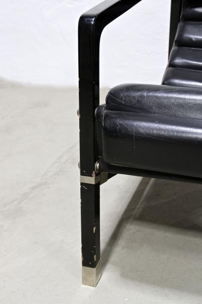 Transat Chair With Black Leather Design Eileen Gray 1927 France ca 1975