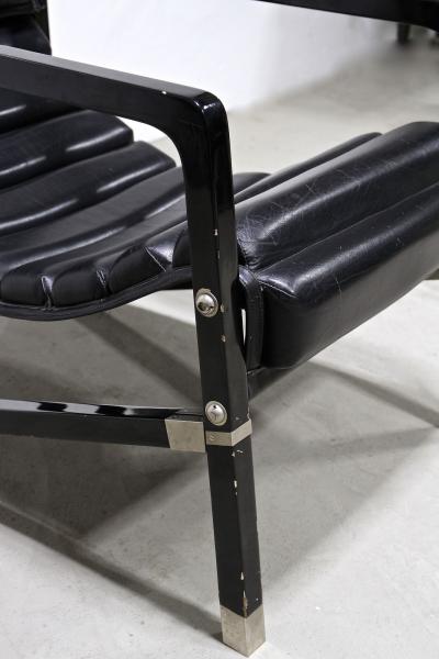 Transat Chair With Black Leather Design Eileen Gray 1927 France ca 1975