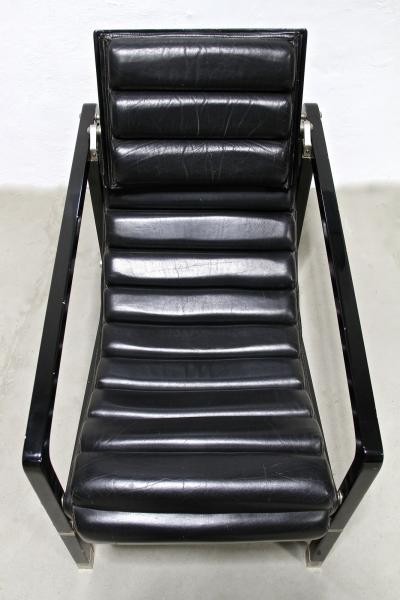 Transat Chair With Black Leather Design Eileen Gray 1927 France ca 1975