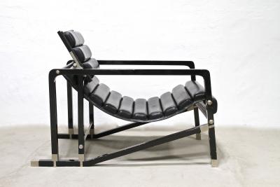 Transat Chair With Black Leather Design Eileen Gray 1927 France ca 1975