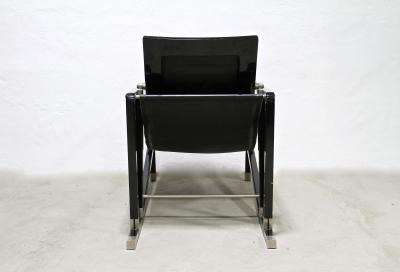 Transat Chair With Black Leather Design Eileen Gray 1927 France ca 1975