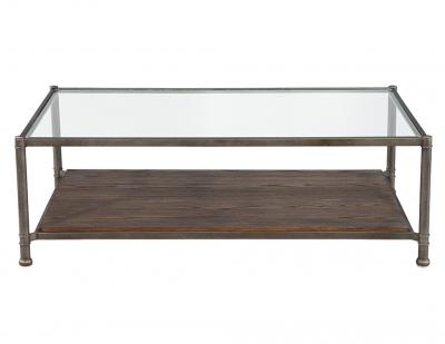 Transitional Industrial 2 Tier Metal Coffee Table with Oak Base