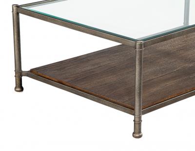 Transitional Industrial 2 Tier Metal Coffee Table with Oak Base