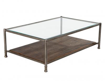 Transitional Industrial 2 Tier Metal Coffee Table with Oak Base