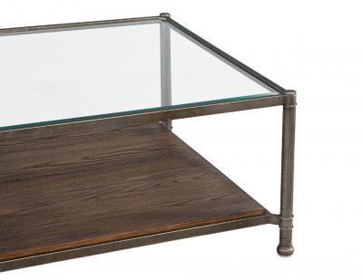 Transitional Industrial 2 Tier Metal Coffee Table with Oak Base