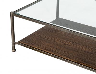 Transitional Industrial 2 Tier Metal Coffee Table with Oak Base