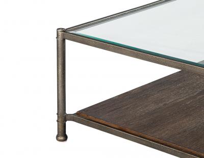 Transitional Industrial 2 Tier Metal Coffee Table with Oak Base