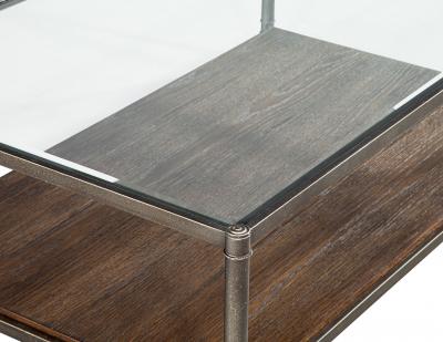 Transitional Industrial 2 Tier Metal Coffee Table with Oak Base