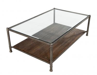 Transitional Industrial 2 Tier Metal Coffee Table with Oak Base