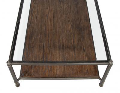 Transitional Industrial 2 Tier Metal Coffee Table with Oak Base