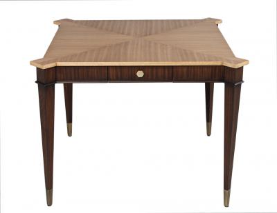 Transitional Mahogany Games Table in 2 Tone Natural Finish with Brass Accents