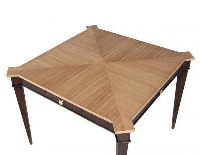 Transitional Mahogany Games Table in 2 Tone Natural Finish with Brass Accents