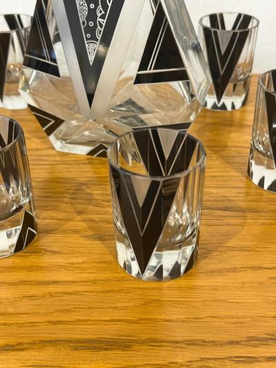 Travail Francais Art Deco Bohemian Glass Decanter Set