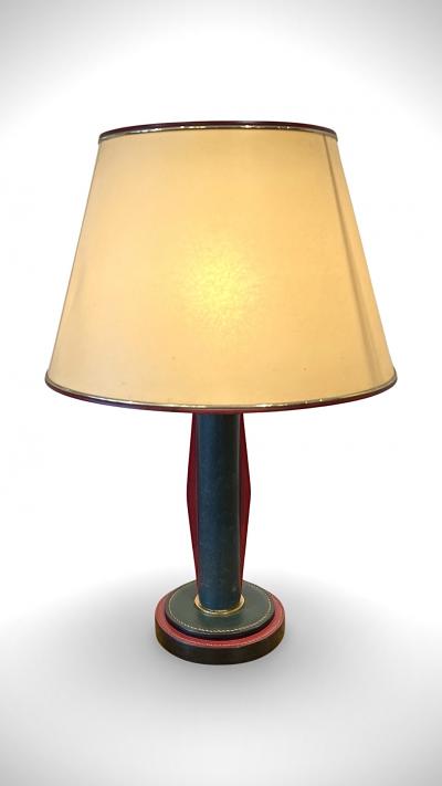 Travail Francais Art Deco Leather and Bronze Table Lamp in the style of Jaques Adnet