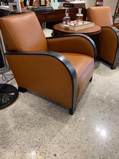 Travail Francais Art Deco Pair of Club Chairs in the style of Jacques Adnet